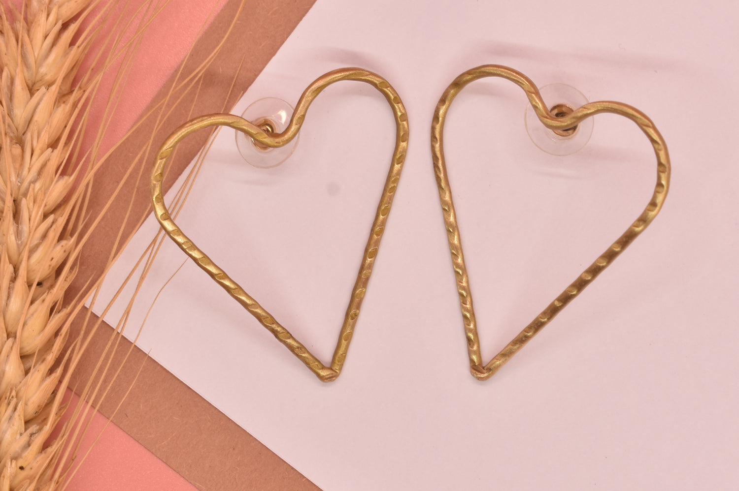 Heart Brass Stud Earrings 