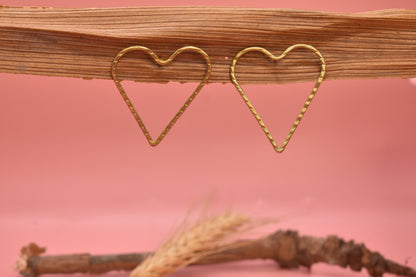 Heart Brass Stud Earrings 