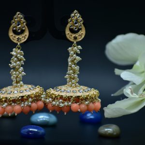 Neeshika Orange Pearl Polki Earrings