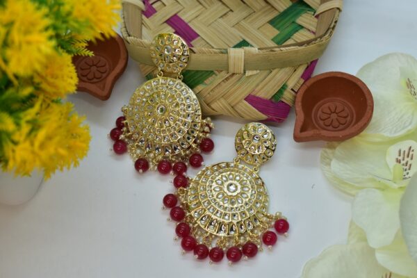 Dipta Designer Red Kundan Jhumki